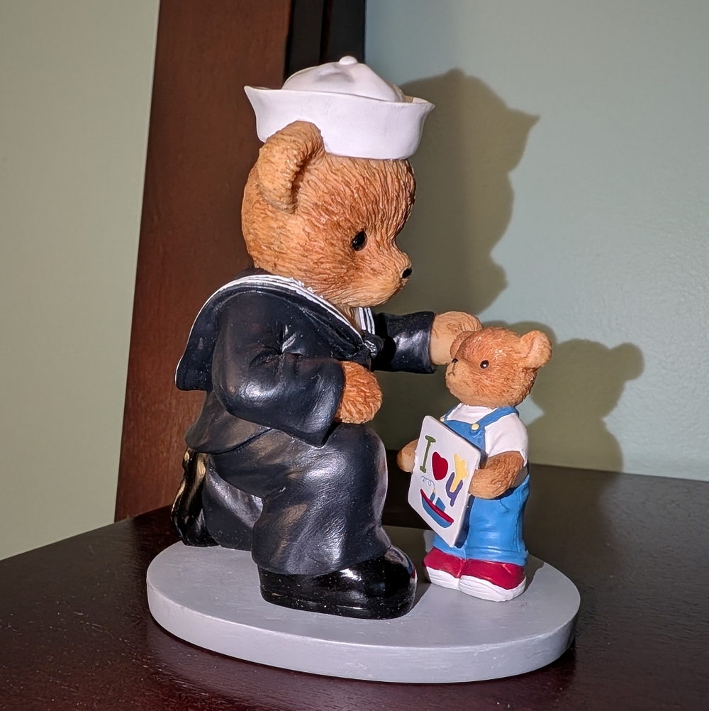 Sailor Bear and Child Figurine - Brown, Black, Blue